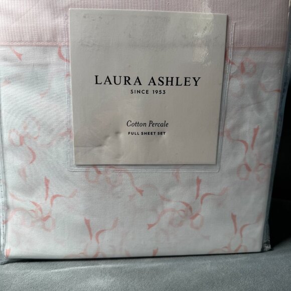 Laura Ashley White Pink Trailing Bows Coquette Full Sheet Set NEW WITH TAG - Picture 2 of 5